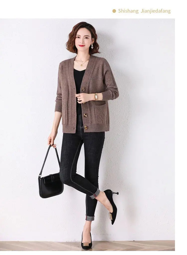 New Vintage  Button Cardigans Sweaters Coat with  Long Sleeve