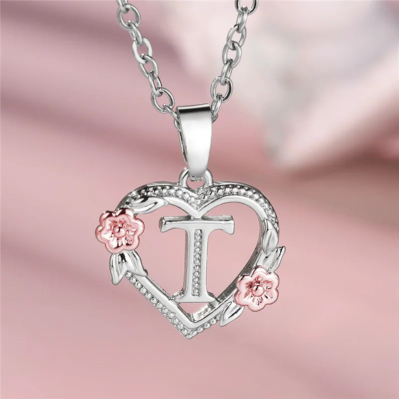 Personal A-Z Letter Flower Pendant Necklace