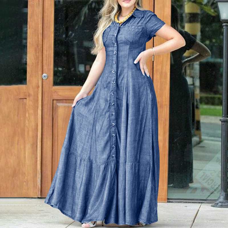 Denim Swing Dress with Long Dress with Pocket