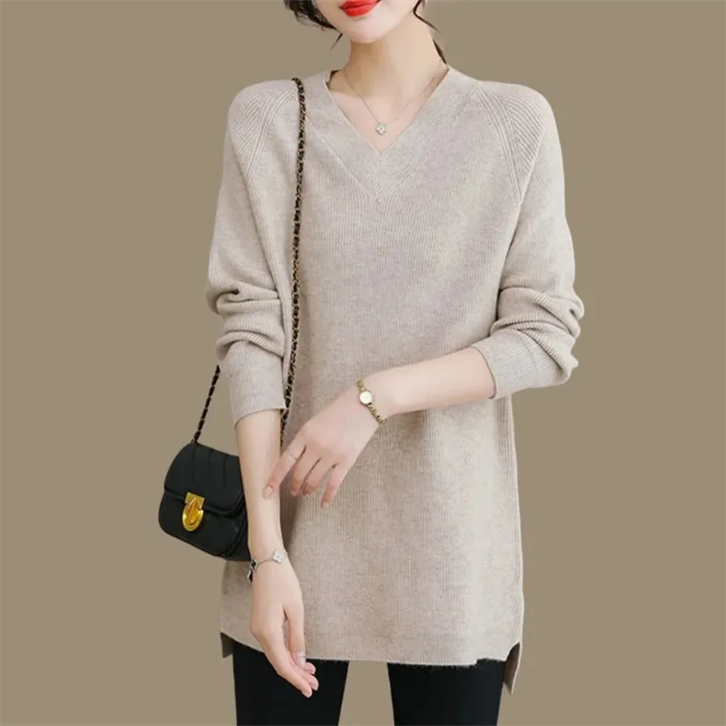 New Cashmere Style Knitted  Casual V-neck Pullover