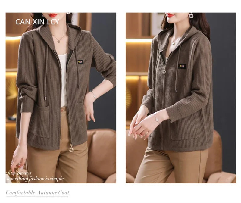 All season Hooded Knitted Cardigan with Pockets