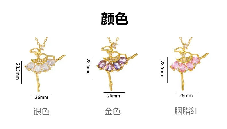 Colorful Zircon Ballerina Girl Pendant Necklace