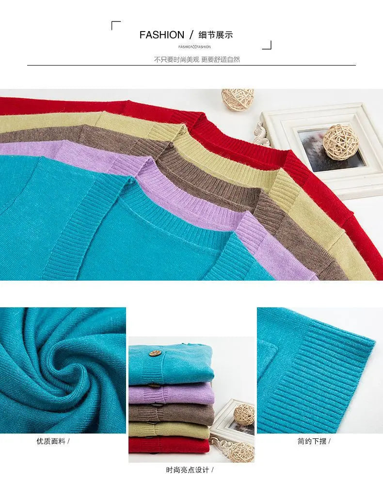 Folk Vintage Button V-Neck  Cardigans with Long Sleeves and Pockets