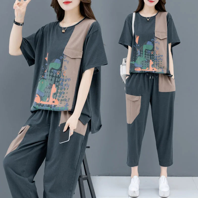 Patchwork Loose Printing Two-piece Set