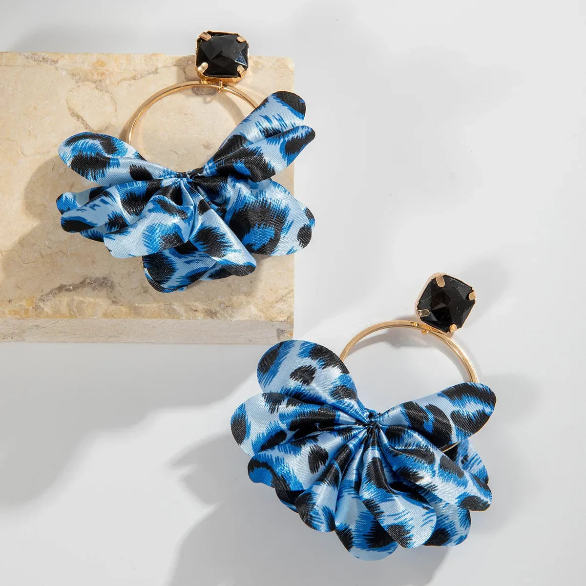 Leopard Print Fabric Art Drop Earrings