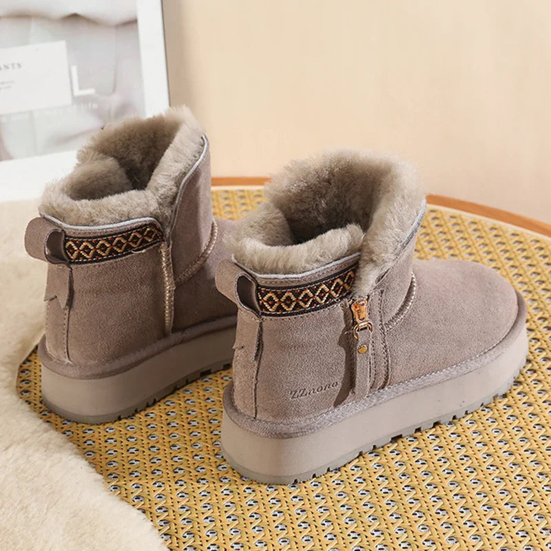 Faux Wool Plush Warm Winter Side Zip Snow Boots