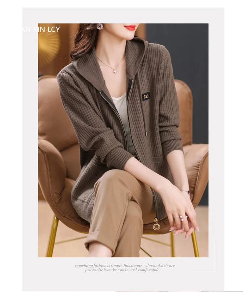All season Hooded Knitted Cardigan with Pockets