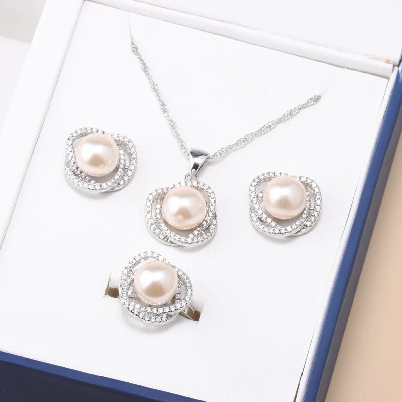 Real Freshwater Natural Pearl Jewelry Set - Necklace, Earring, Ring