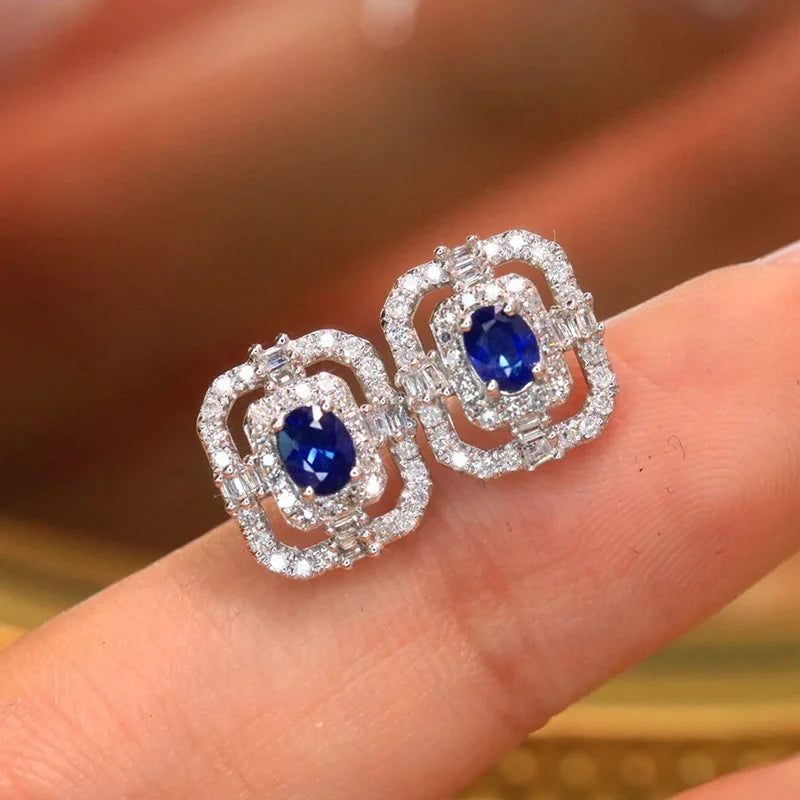 Geometric Shaped Blue CZ Stud Earrings