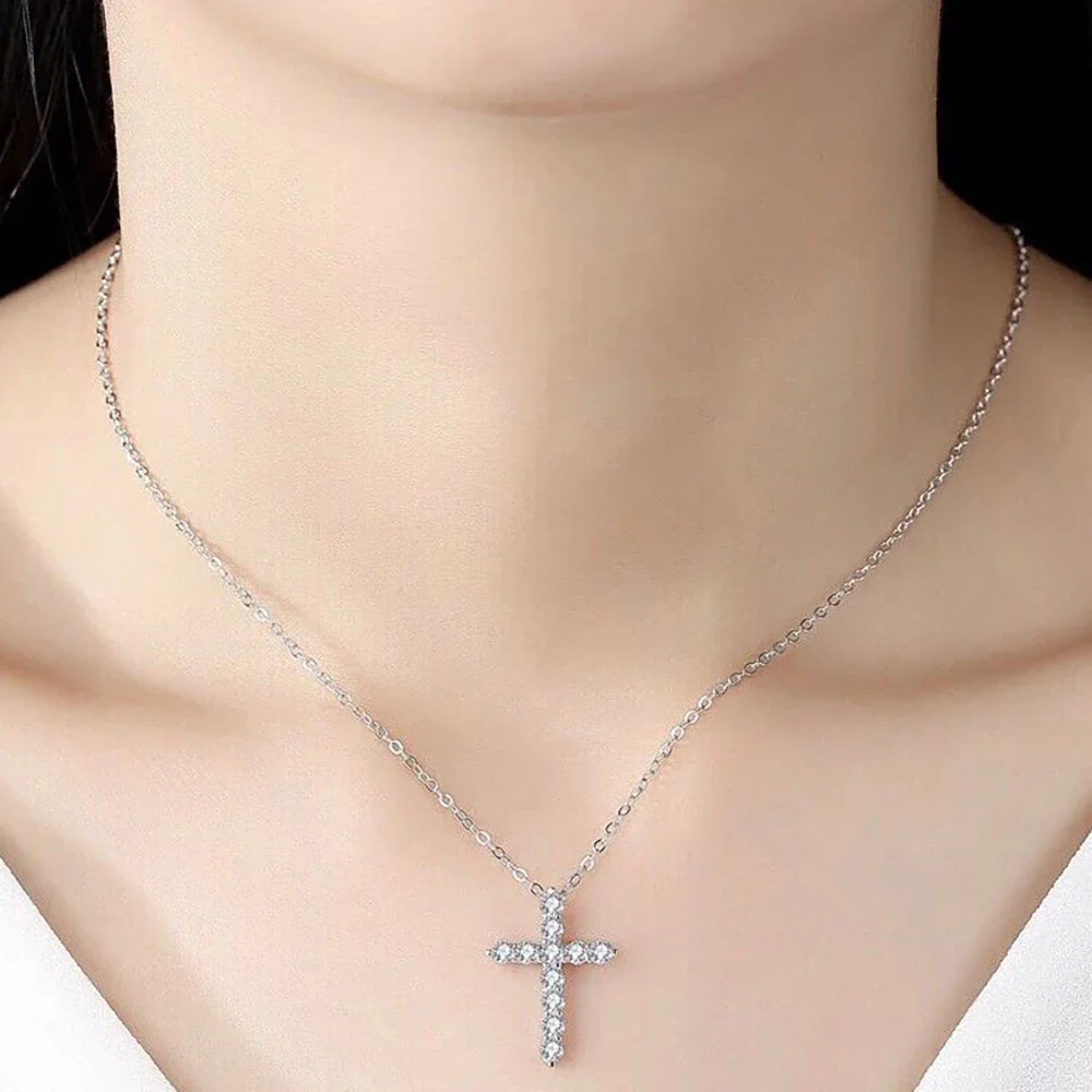 GRA Certified Flawless Moissanite Diamond 925 Sterling Silver Cross Pendant Necklace with Box Chain
