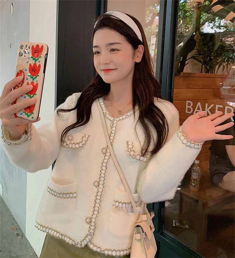 Easy on Me Faux Mink Fleece-Knitted Cardigan