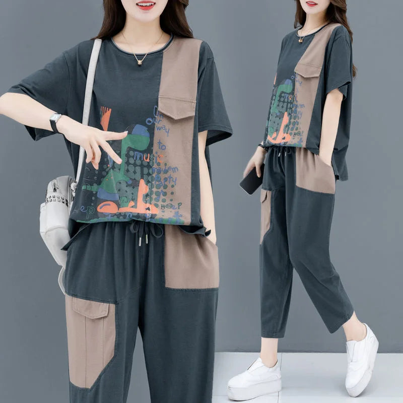 Patchwork Loose Printing Two-piece Set