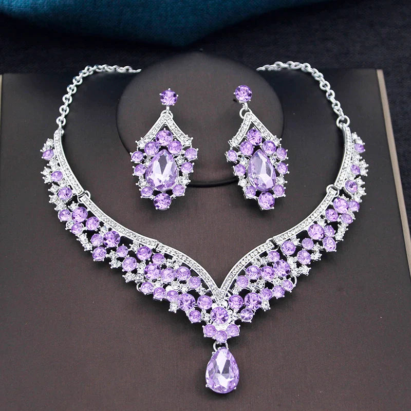 Shimmering Rhinestone Crystal Waterdrop Necklace & Earring Set
