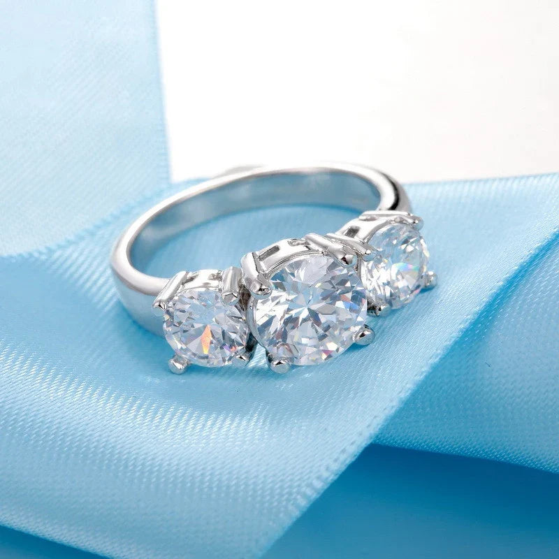 925 Sterling Silver 3 CZ Stone Prong Setting Band Ring