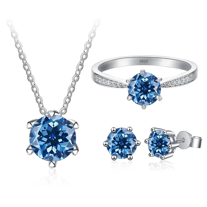 Solitaire Sterling Silver Moissanite Diamond Jewelry Set