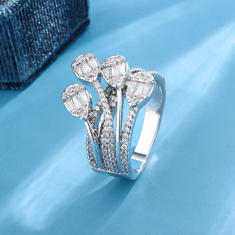 925 Silver Plated Luxury Bold Big Wedding Ring