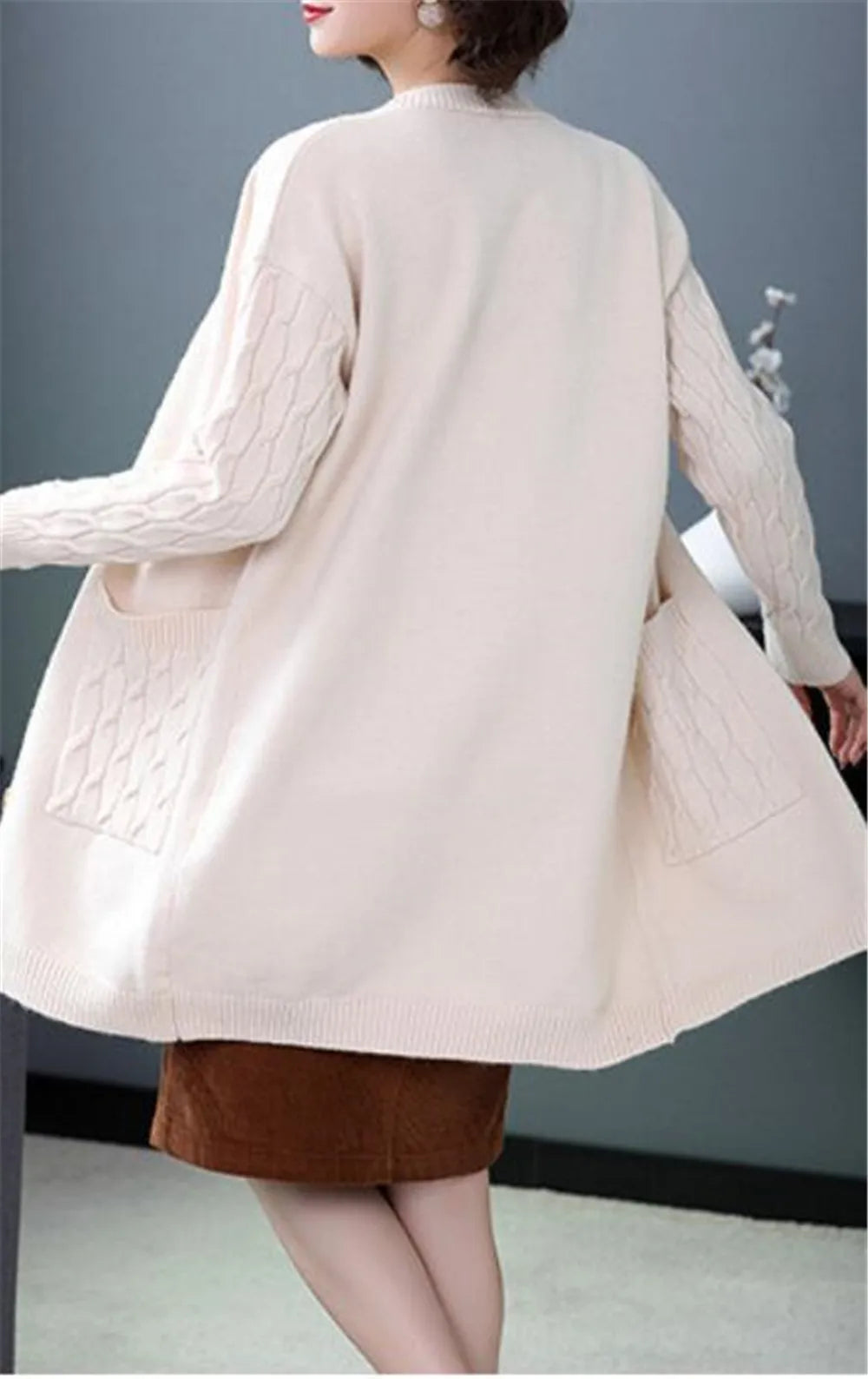 New Vintage V Neck  Knitted Sweater Coat