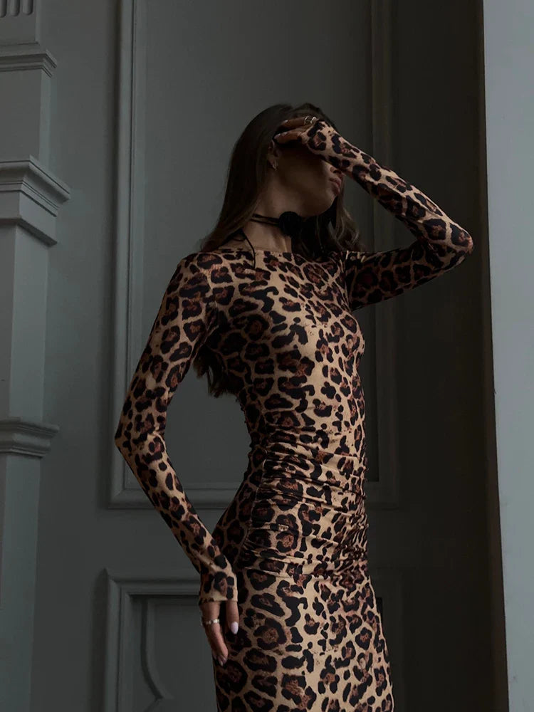 Dressed Well Leopard Print Bodycon Maxi Dress