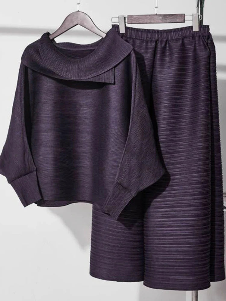 Perfected Charm Batwing Sleeve Top and Wide Leg Trousers Matching Set