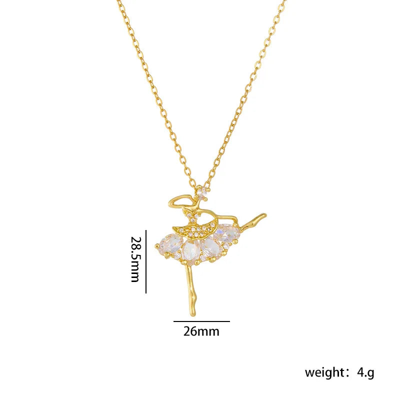 Colorful Zircon Ballerina Girl Pendant Necklace