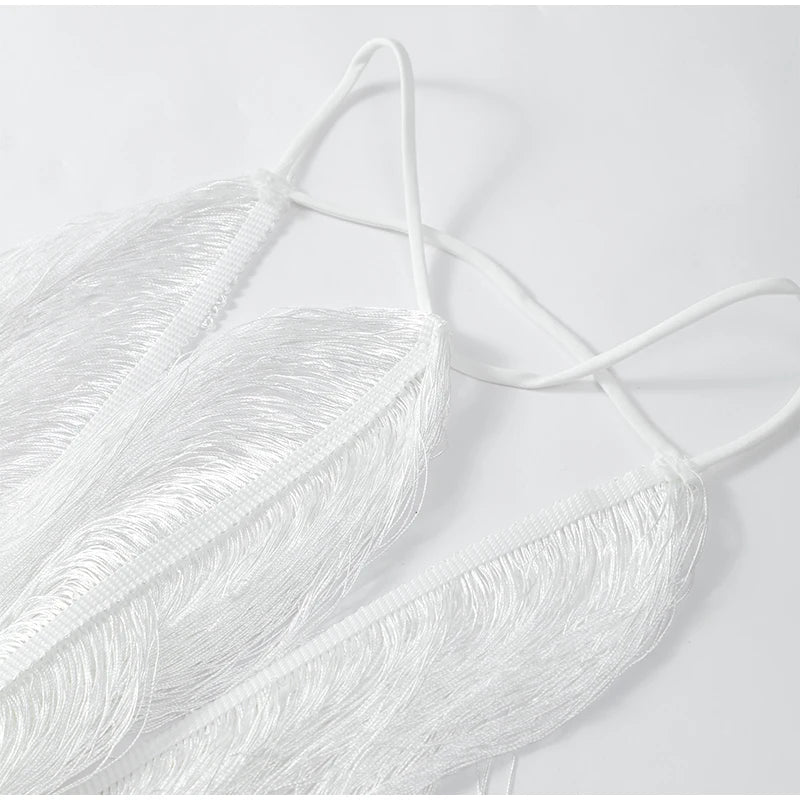 Tassel Back Slit Halter Off Shoulder Long Dress