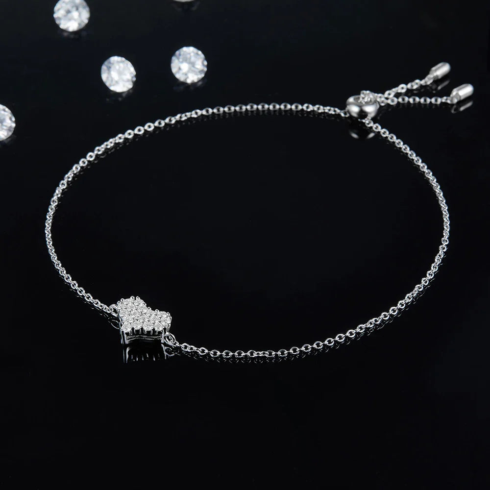 Sterling Silver Heart Shaped Pendant & Earring Moissanite Lab Diamonds Set