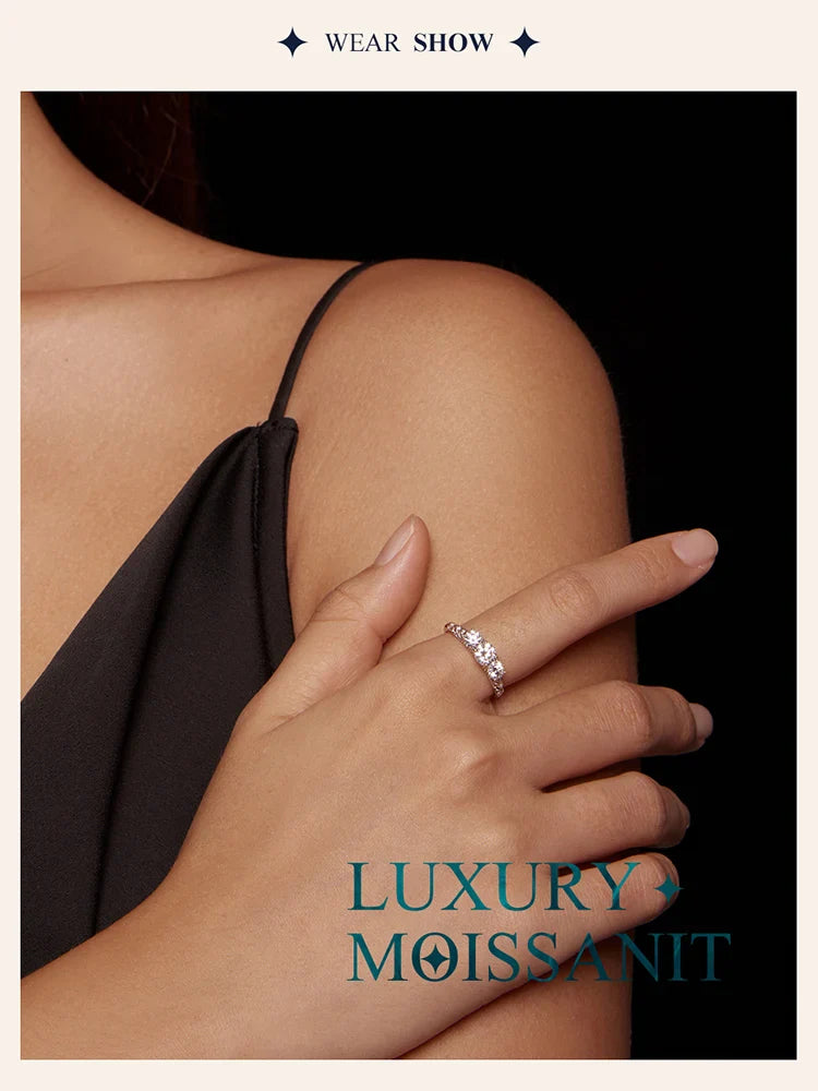 Sterling Silver 1.1 TCW Round Moissanite Lab Diamond Platinum Plated Ring