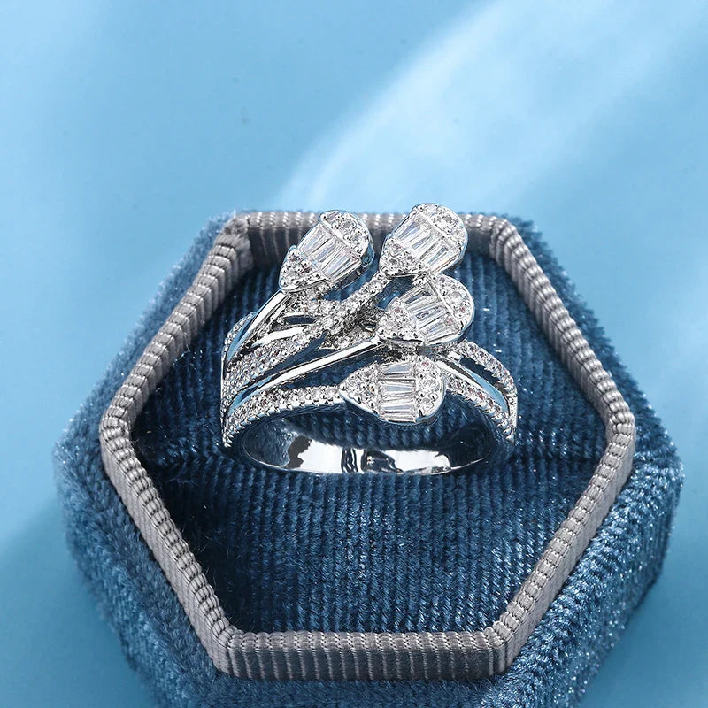 925 Silver Plated Luxury Bold Big Wedding Ring