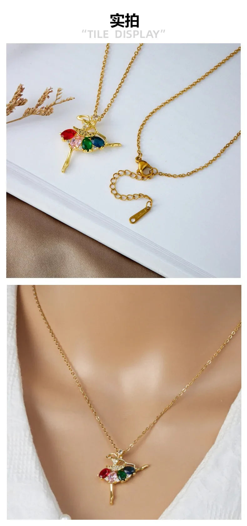 Colorful Zircon Ballerina Girl Pendant Necklace