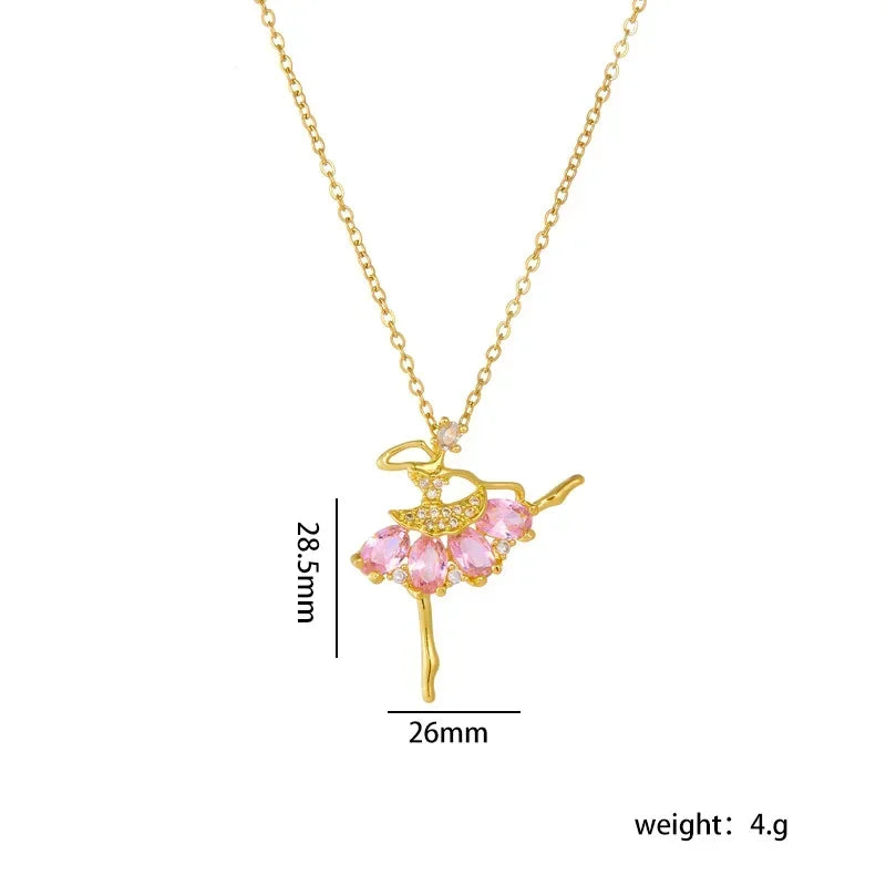 Colorful Zircon Ballerina Girl Pendant Necklace