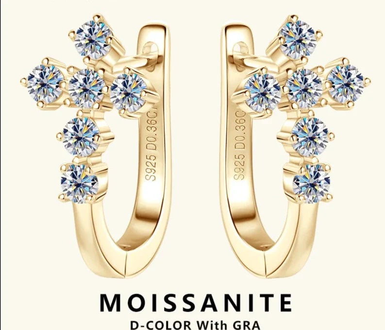 GRA Certified Flawless D Color Moissanite Diamond 925 Sterling Silver U-shaped 2.4 CTTW Carat Cross Earrings.