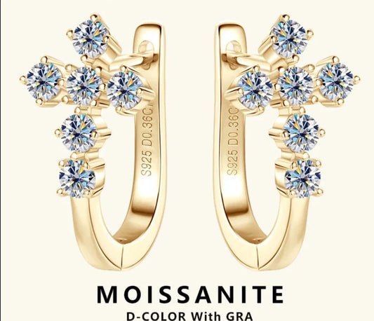 GRA Certified Flawless D Color Moissanite Diamond 925 Sterling Silver U-shaped 2.4 CTTW Carat Cross Earrings.