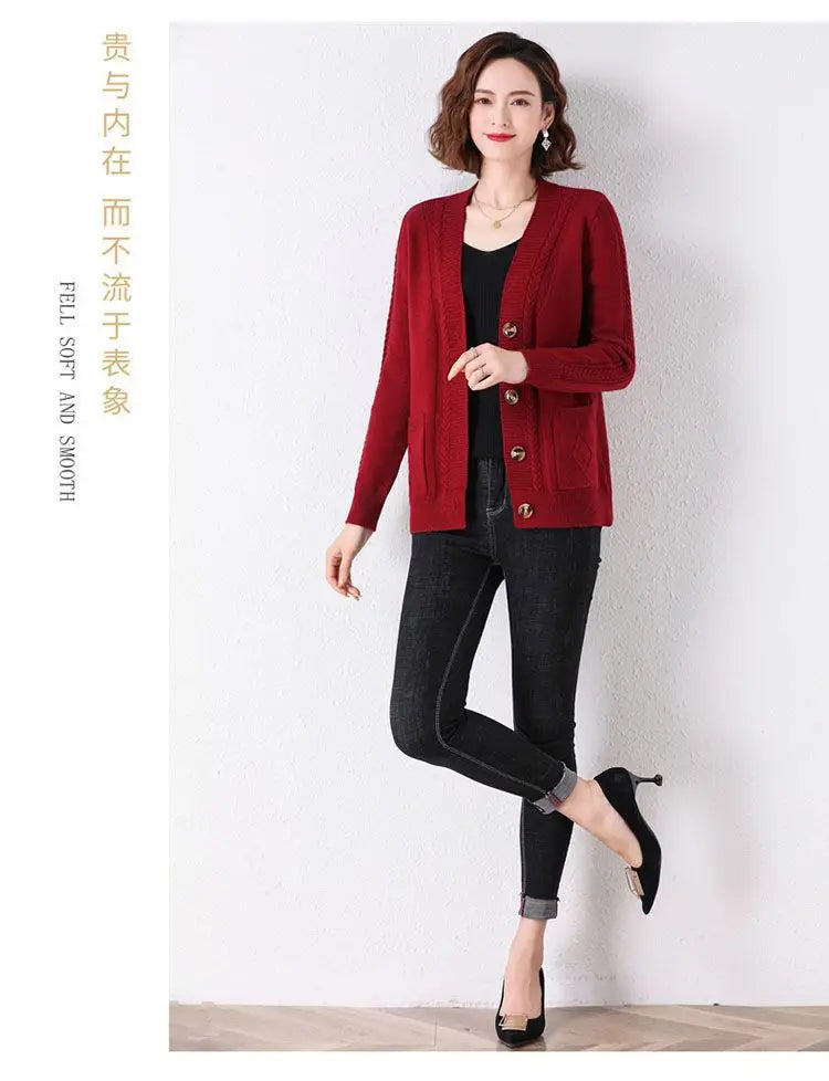 New Vintage  Button Cardigans Sweaters Coat with  Long Sleeve