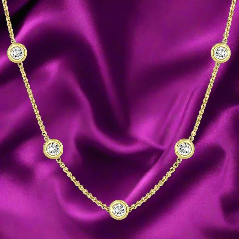 GRA Certified Flawless 5 Stone 2.5 Carat TW Moissanite Diamond Bubble Necklace 925 Sterling Sliver with 18k Gold Overlay.