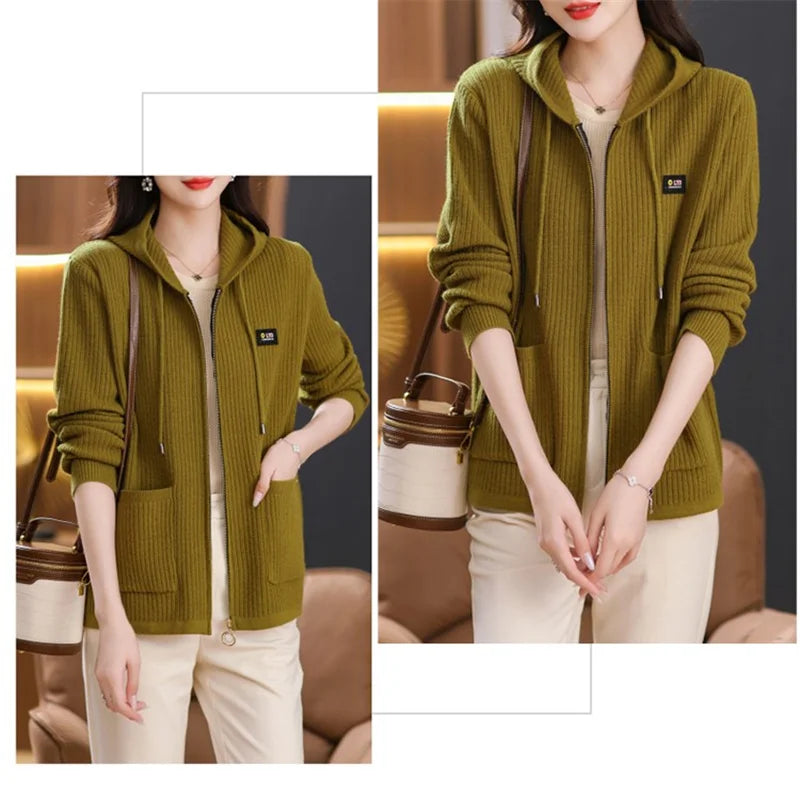 All season Hooded Knitted Cardigan with Pockets