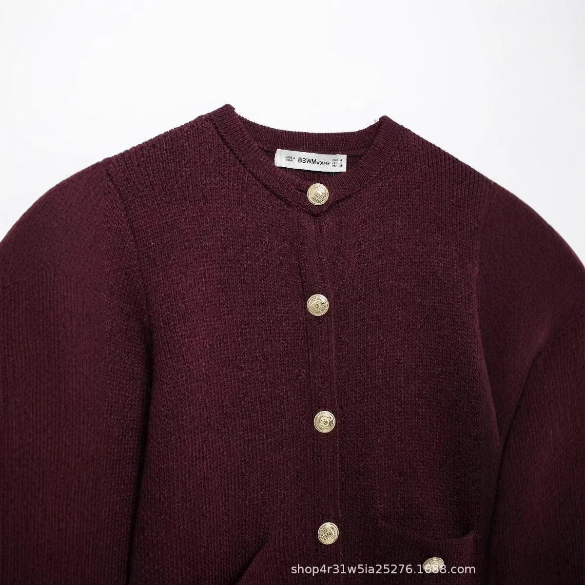 Knitted Jacket  Cardigan with Gold Buckle Decoration