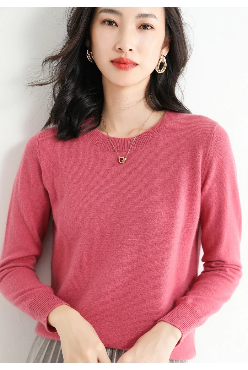 Classic Style Cashmere Round Neck Pullover with  Long Sleeve