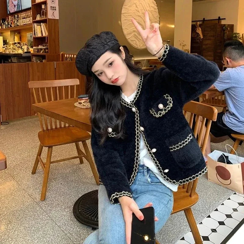 Easy on Me Faux Mink Fleece-Knitted Cardigan