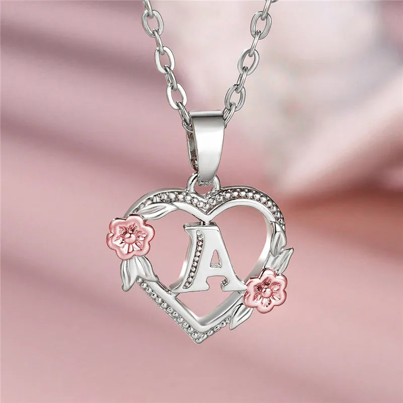 Personal A-Z Letter Flower Pendant Necklace