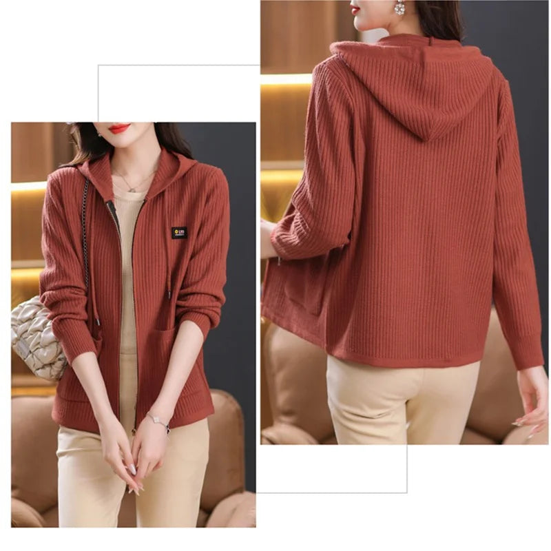 All season Hooded Knitted Cardigan with Pockets