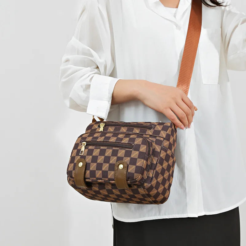 Vintage Design Checkered Eco-Leather Crossbody Bag