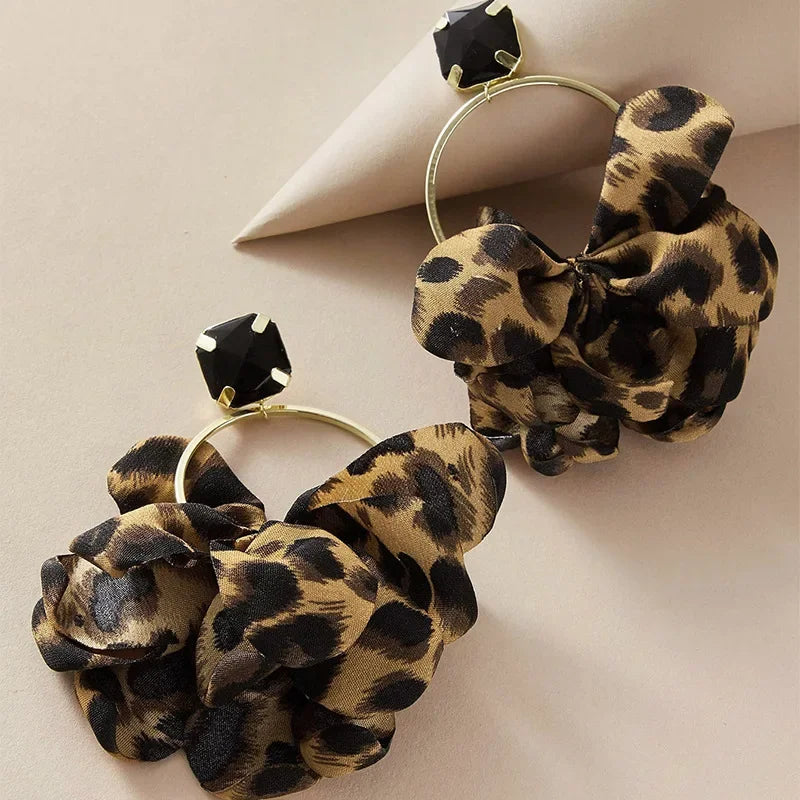 Leopard Print Fabric Art Drop Earrings