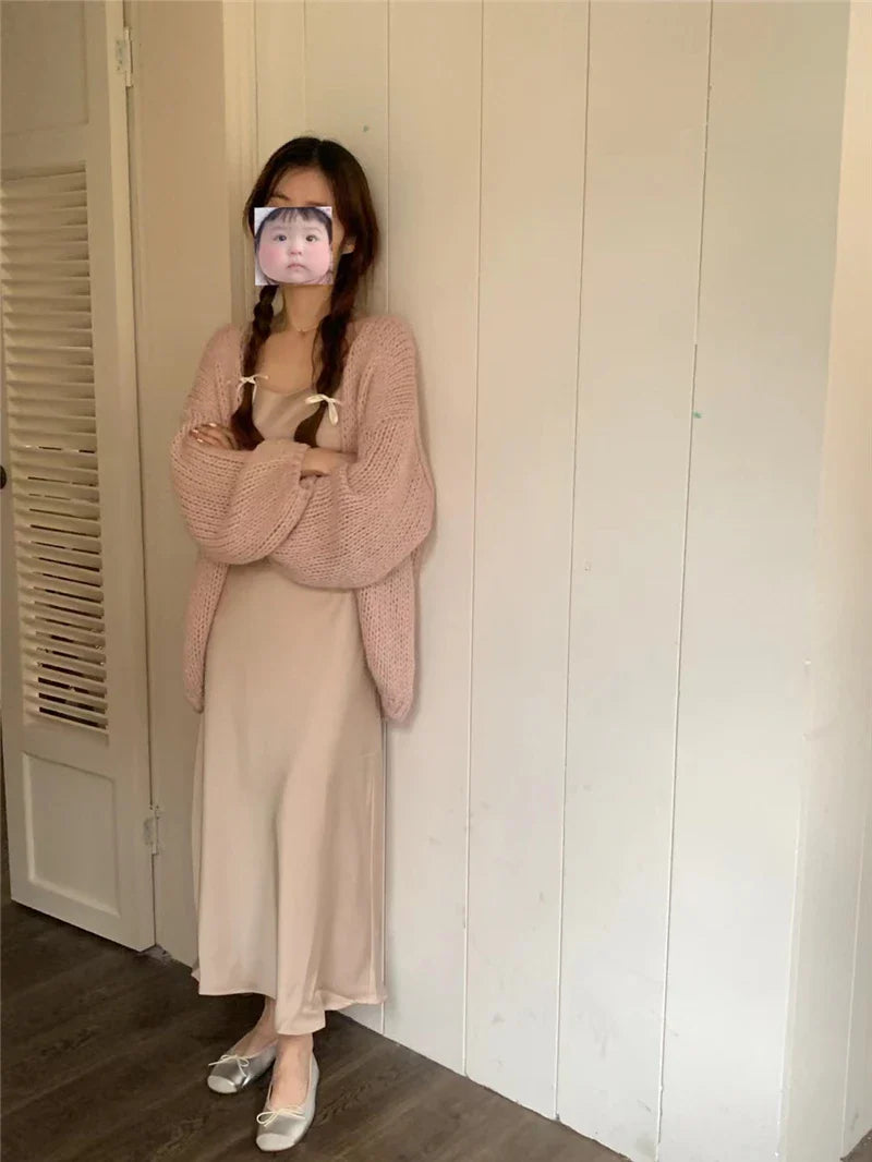 Sweet V-Neck Oversized  Fashion Knitting Cardigans  One Size