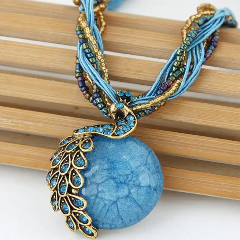 New Boho "Bird of Paradise" Beaded Pendant Necklace.