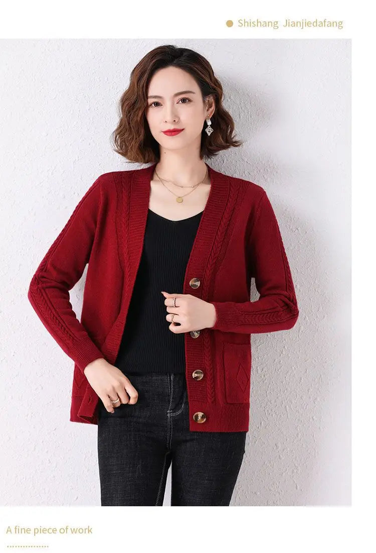 New Vintage  Button Cardigans Sweaters Coat with  Long Sleeve