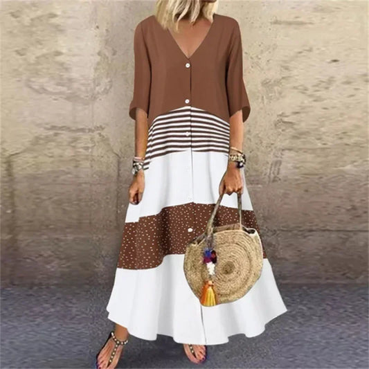 Short Sleeve V-neck Button Up Dress