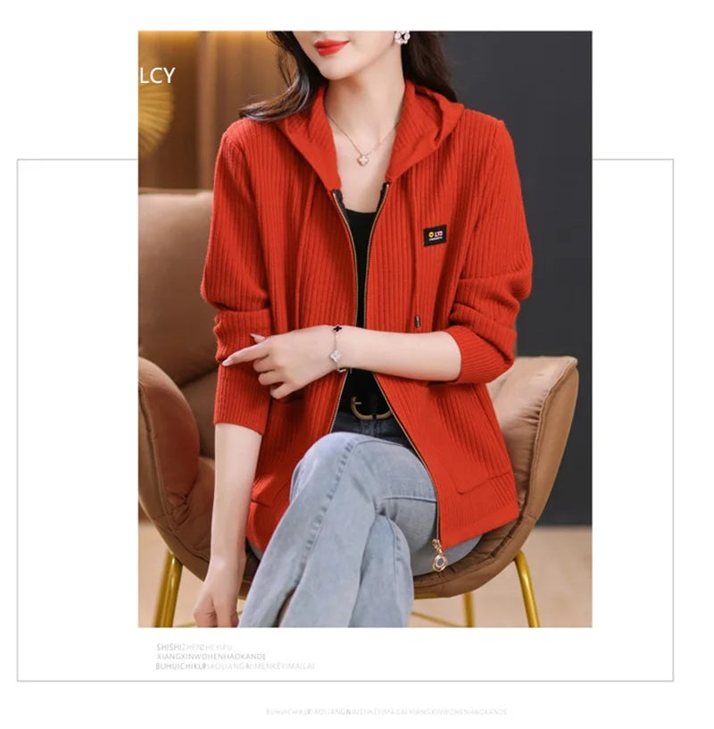 All season Hooded Knitted Cardigan with Pockets