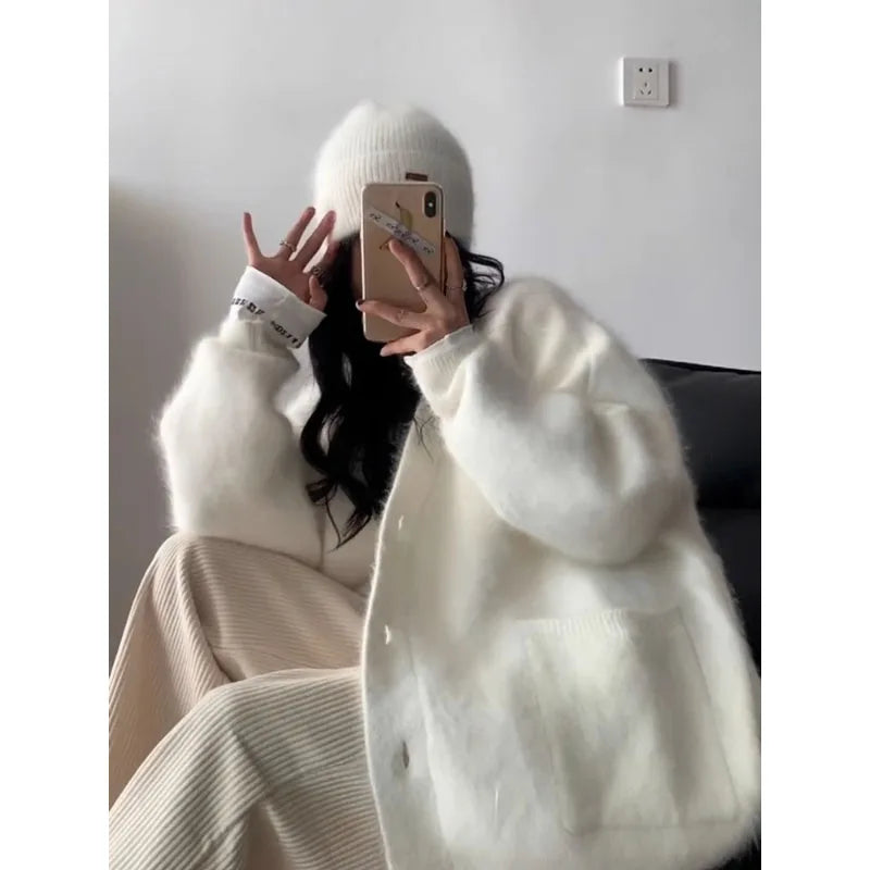 Warm Faux Mink & Wool Knit Cardigan