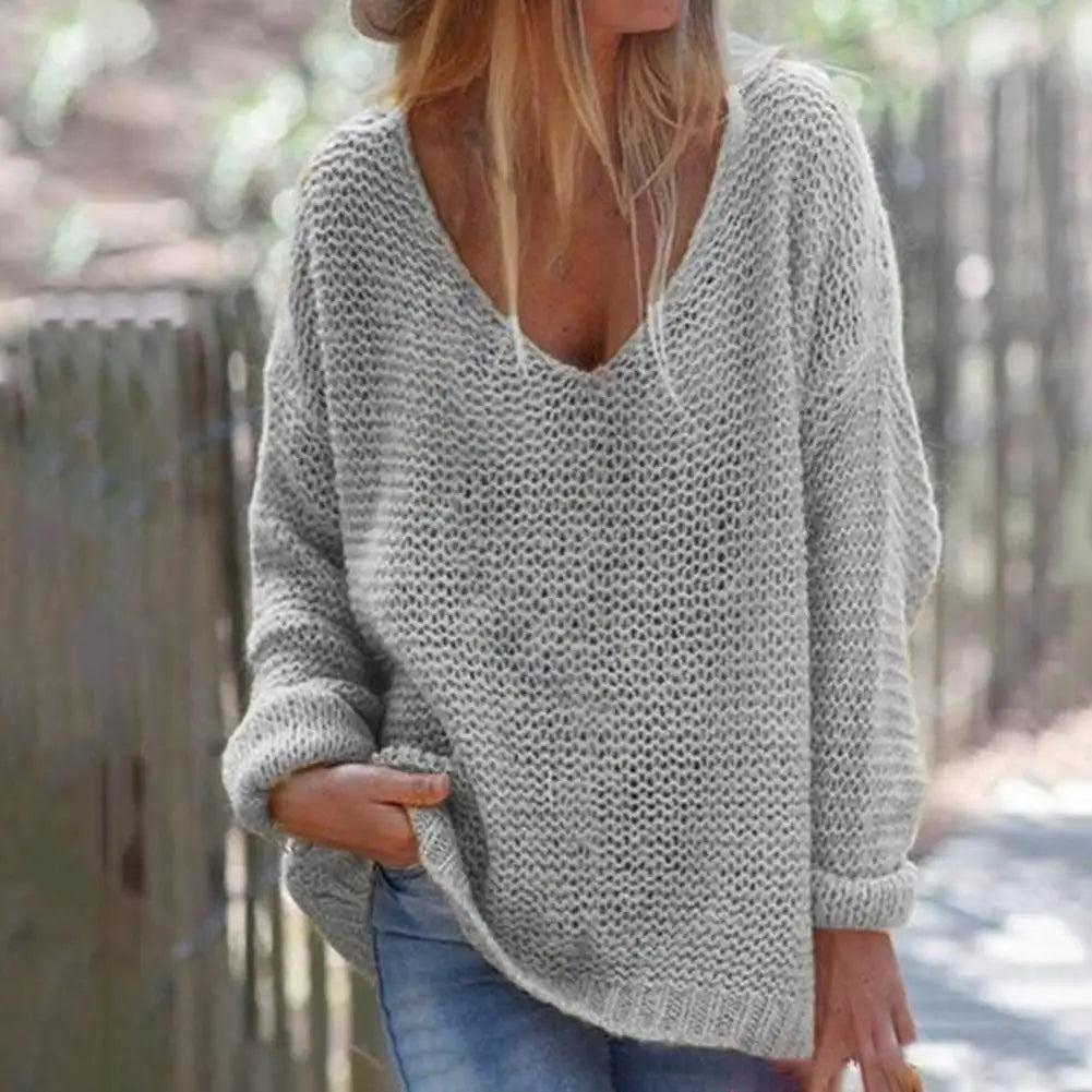 Trendy  Loose Fit V-Neck Sweater Knitted Top