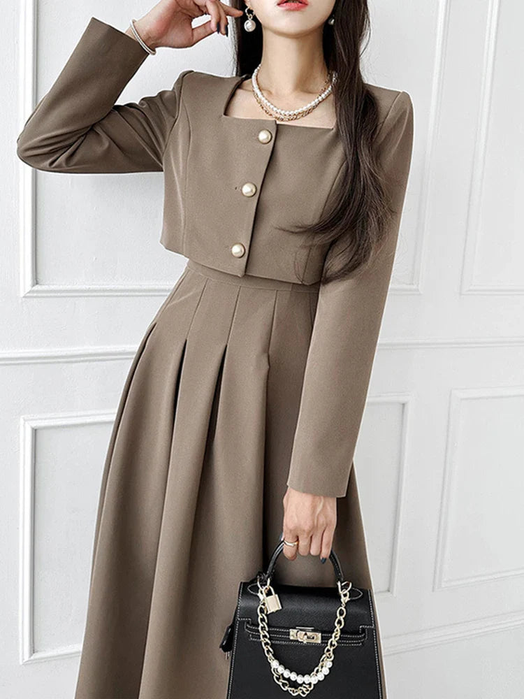 Perfectly Dressed Cropped Jacket and Maxi Skirt Two-Piece Matching Set